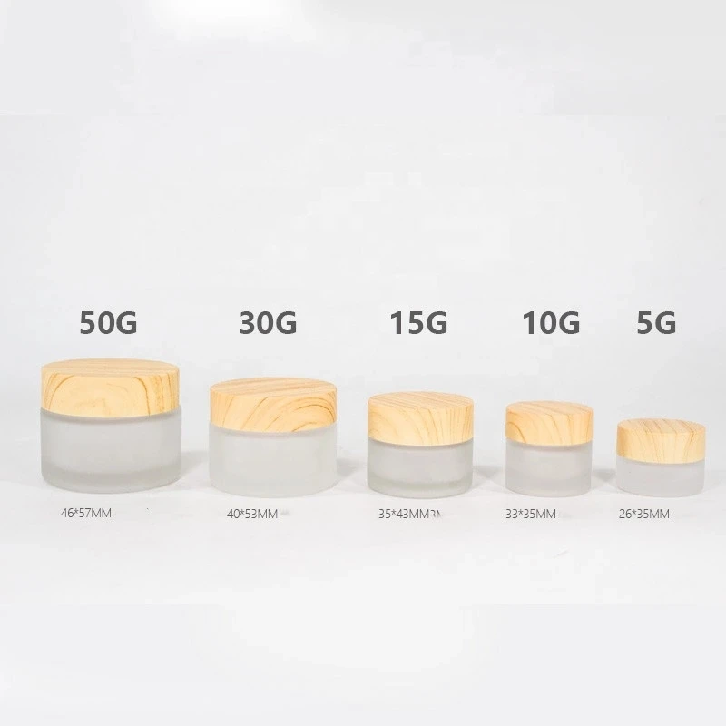 

12pcs 5ml Empty Refillable frosted Clear Glass Makeup Cosmetic Bottle Container Jars Pot with Plastic Wooden Grain Caps