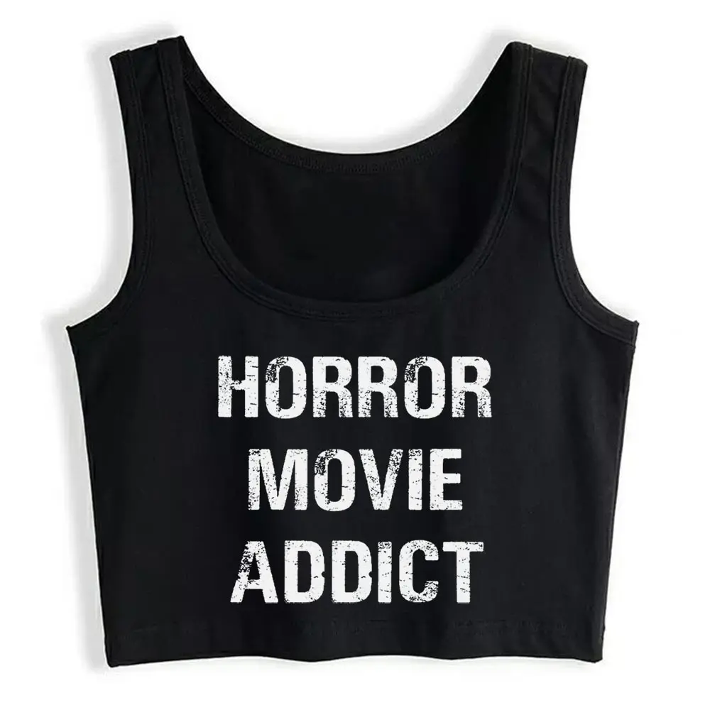 

Crop Top Female Horror Movie Addict O-Neck Black Custom Tops Women