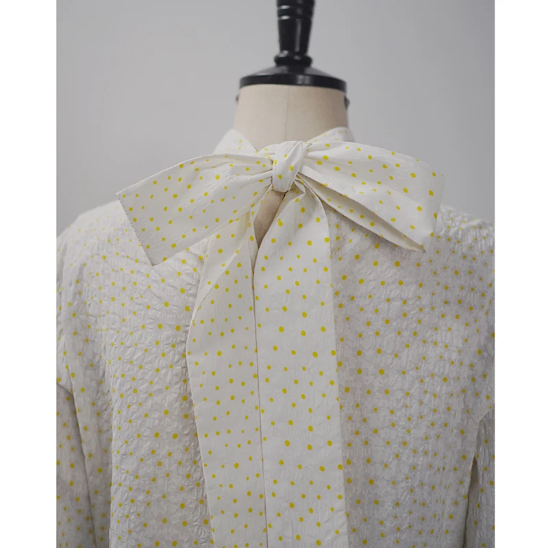 WHITNEY WANG Blouses 2020 Spring Fashion Streetwear Hollow Out Drawstring Floral Polka Blouse Women Blusas Lady Shirt Top | Женская