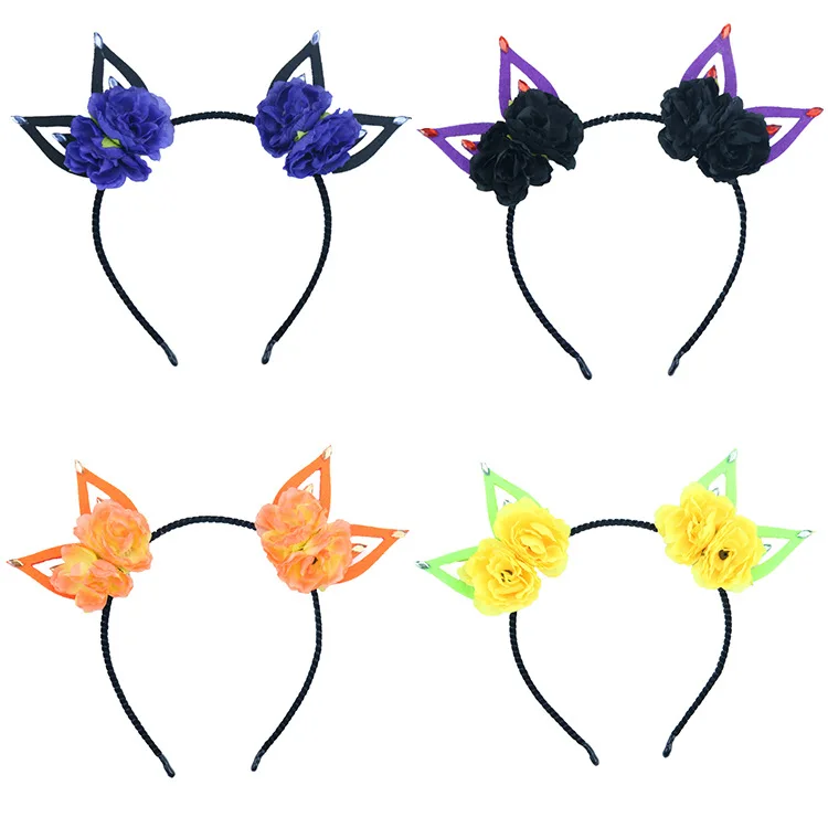 Хеллоуин повязка на голову с кошачьими ушами большими цветами для девочек 2019