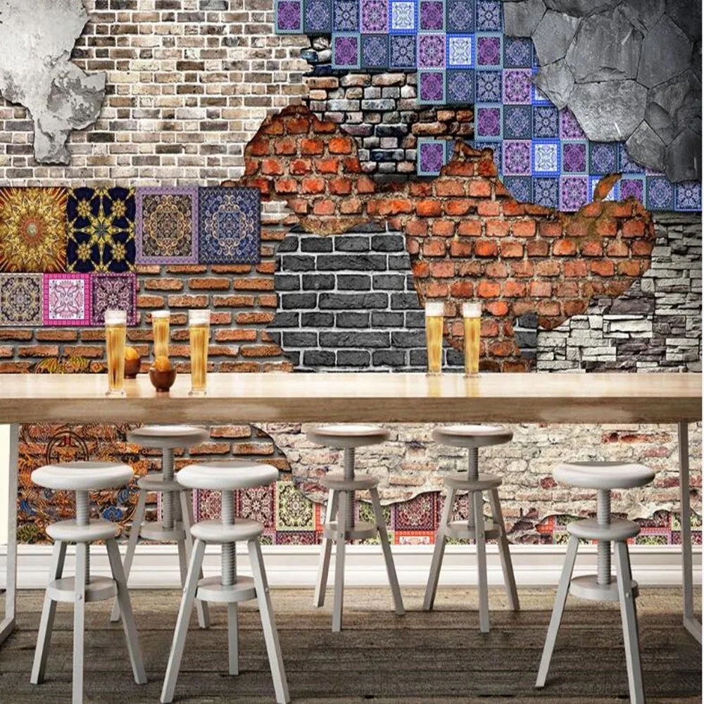 

milofi custom do not 3D brick wall art nostalgic retro large TV background wallpaper mural