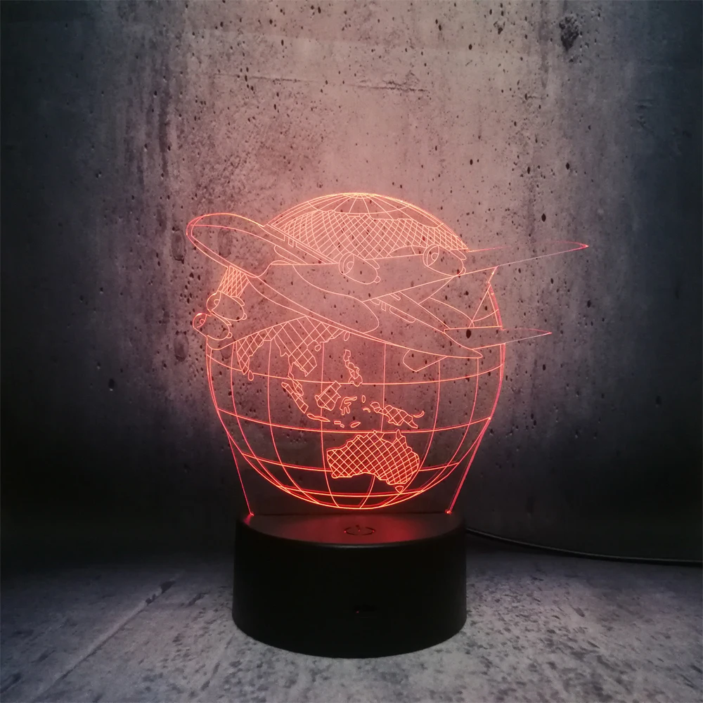 Креативный 3D USB светодиодный светильник Глобус земной план самолет Триумф небеса