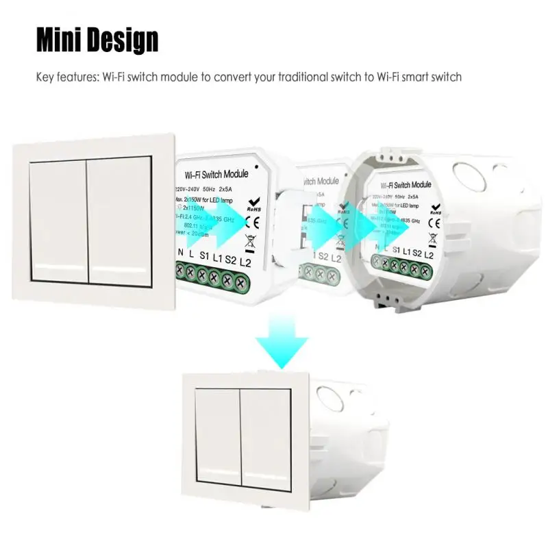 Difoda умный wifi переключатель модуль Smart Life Tuya 2 Gang Way релейный выключатель Alexa Amazon google
