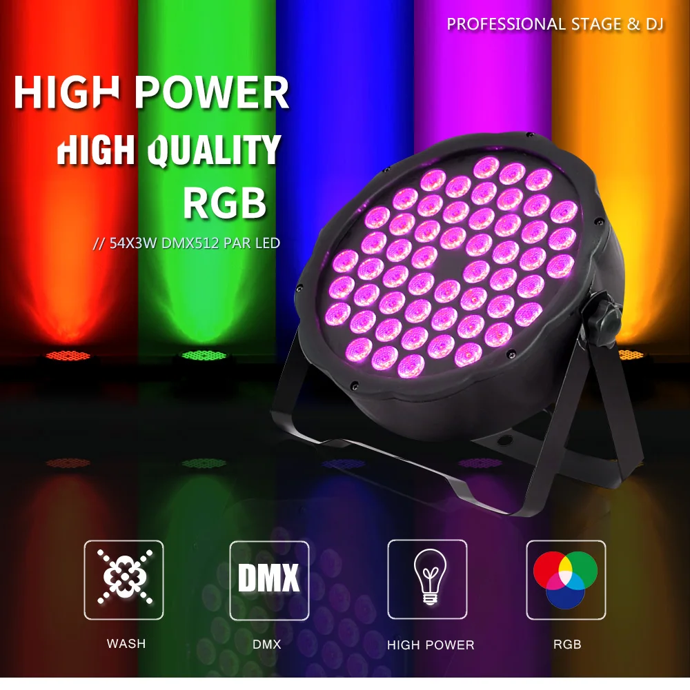 1 шт./лот 54x3 Вт RGB 3в1 8 DMX канал 54 плоский светодиодный светильник высокой мощности тонкий