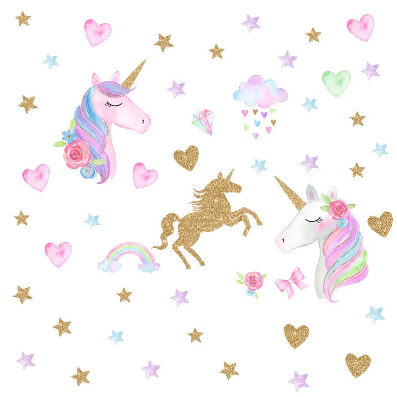 Цветная Наклейка на стену в форме единорога со звездами и животными 3d-наклейка