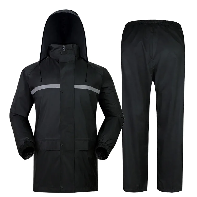 

Man Waterproof Rainsuit Motorcycle Raincoats Rain Jacket Pants 2 Pcs With Reflective Strip Rainwear
