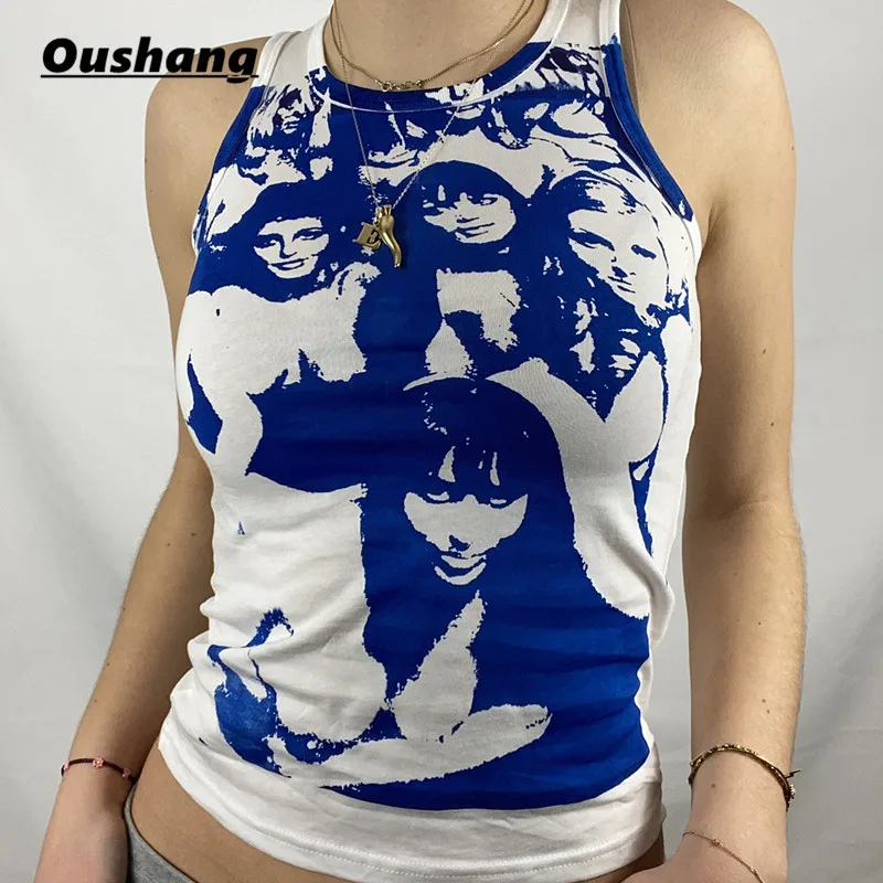 

Casual Cartoon Printed Y2K Cropped Tops Harajuku Skinny Tank Tops Sleevless Vintage Summer Streetwear Sexy Shirts Tees 2021