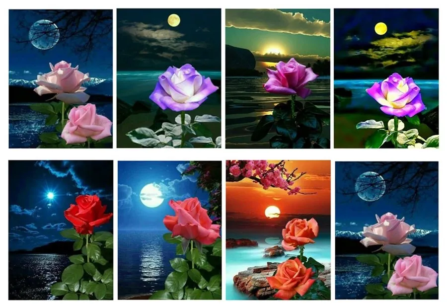 Алмазная 5D Вышивка сделай сам картина с цветами из страз розами луной озером