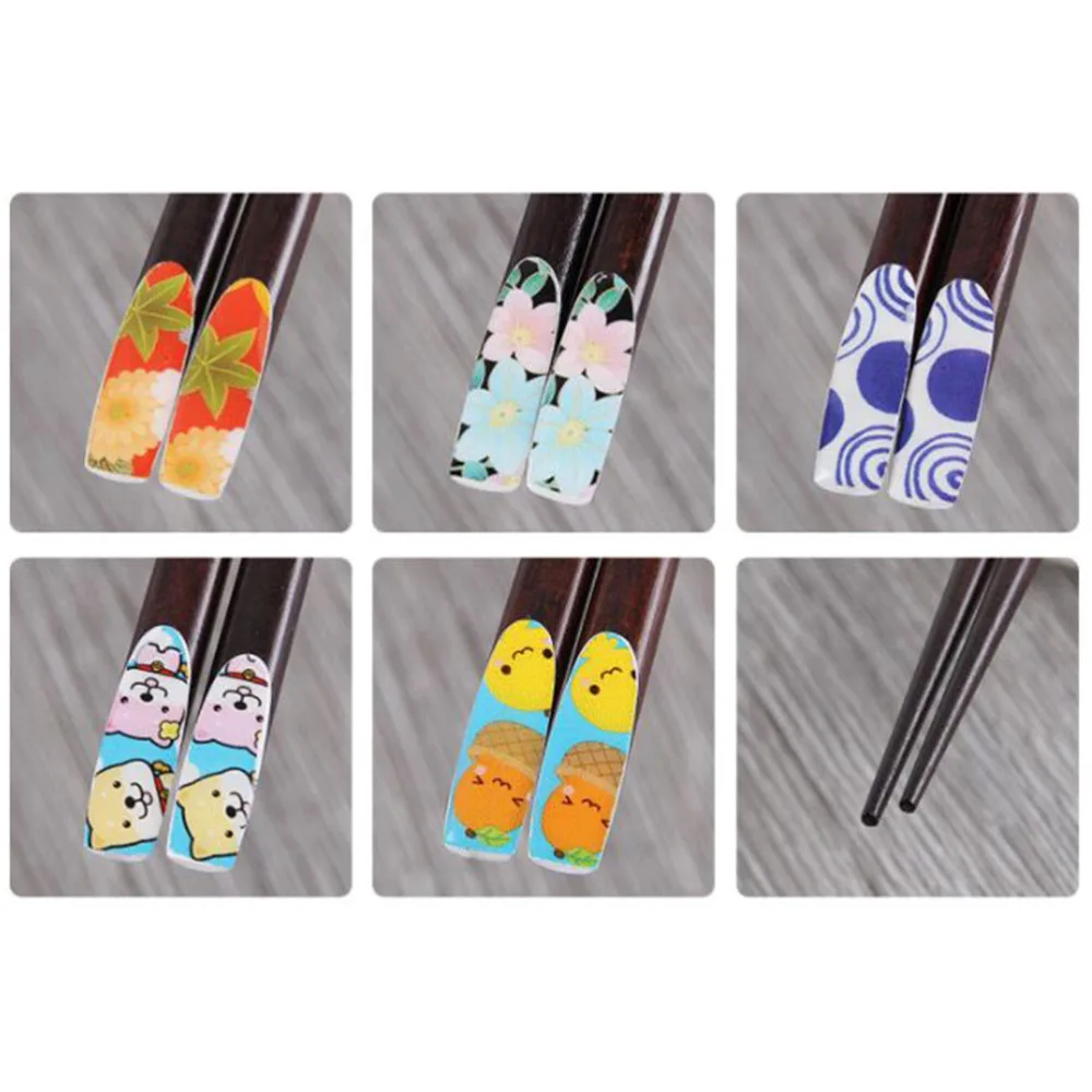 

5 Pair Wooden Chopsticks Reusable Chop Stick Tableware Kitchen Dining Dinnerware Chopsticks Gift (Flower Pattern)