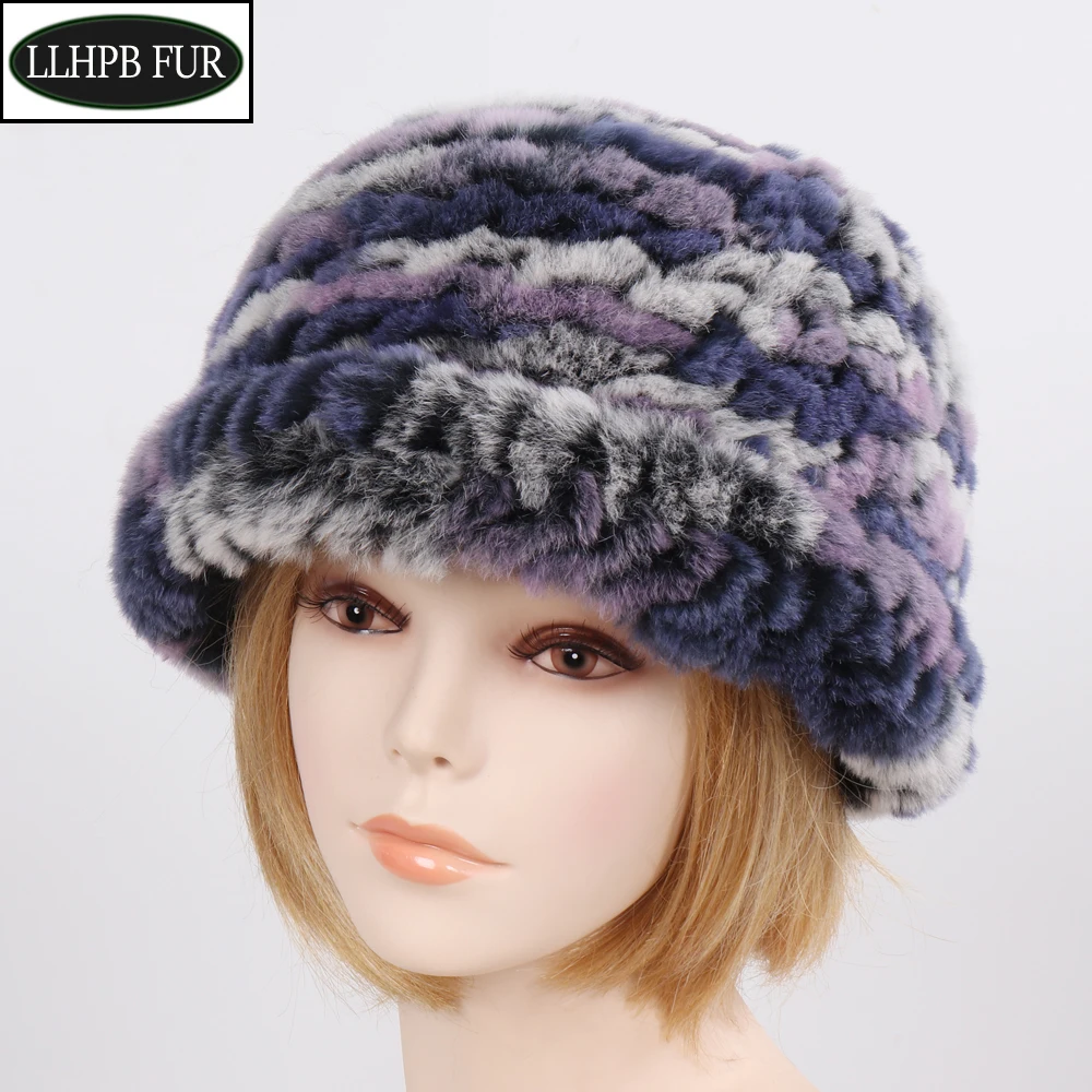 

Hot Sell Winter Girls Knitted Natural Rex Rabbit Fur Hat Women Knit Rex Rabbit Fur Hats Fashion Lady Warm Soft Real Fur Caps