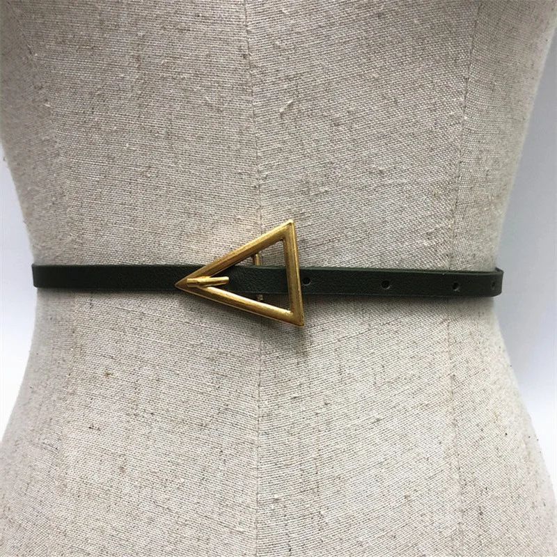

2021 New Fashionable Triangle Button Thin Belt Jeans Skirt Belt Ladies Belt Woman Belts for Dress Cinturones Finos Para Vestidos