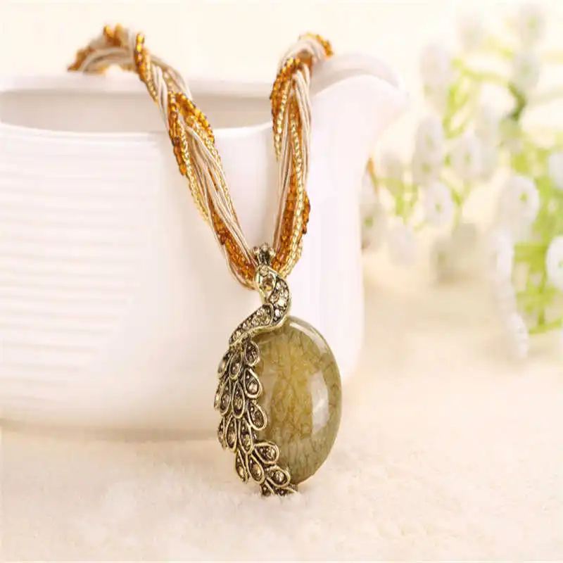 Ожерелье из опала в стиле бохо с подвеской виде павлина Феникса аксессуар