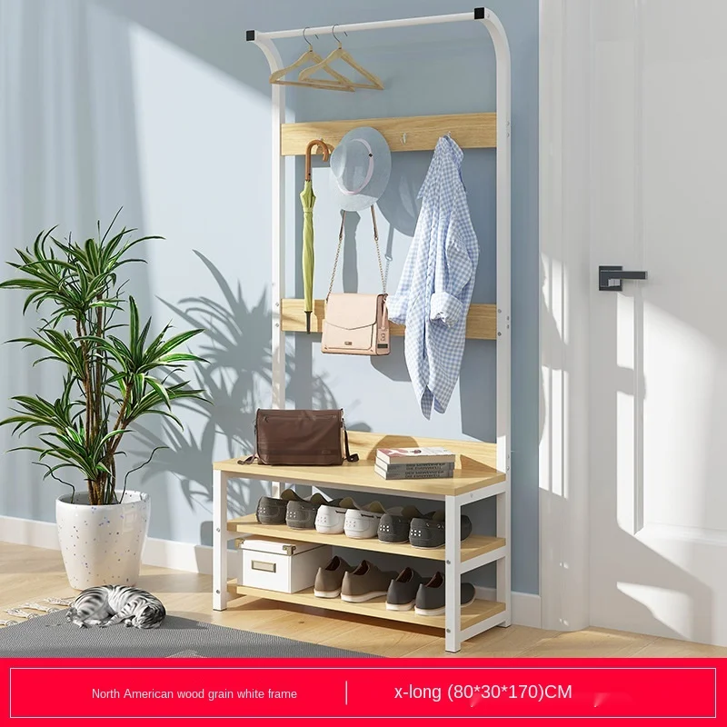 

Multifunctional wood storage cabinet with coat rack shoe shelf bedroom living room modern hanger storage space saving