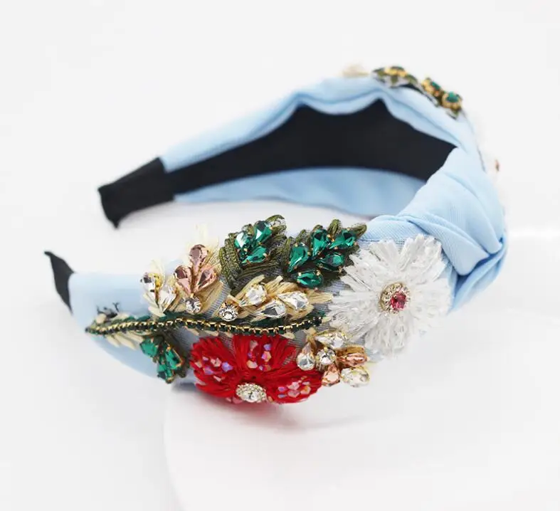 

Fashionable cloth art is set with rhinestone hand flower grain lady hair hoop celebrities show ball beautiful hair bands