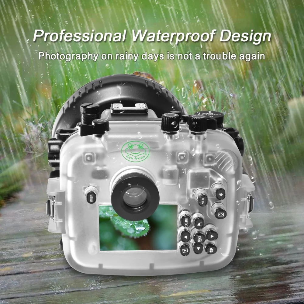 للبيع Searogs IPX8 المهنية كاميرا مقاومة للماء الإسكان لكانون Eos RP 40M/130FT تحت الماء تصفح السباحة الانجراف الغوص