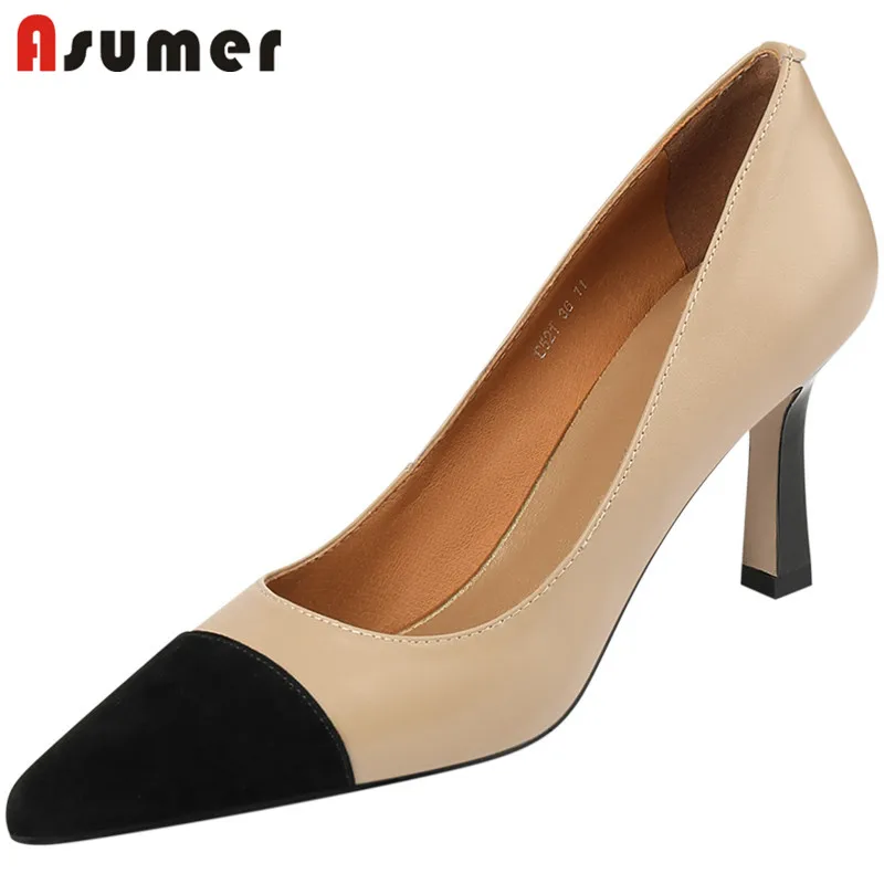 

ASUMER 2022 New Arrive Women Pumps Classic Dress Party Office Shoes Mixed Colors Thin High Heels Genuine Leather Shoes Woman