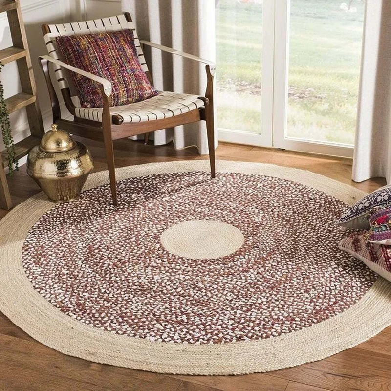 

100% Jute and Cotton Natural Woven Household Decorative Carpets Style Double-sided Hand-woven Area Rugs