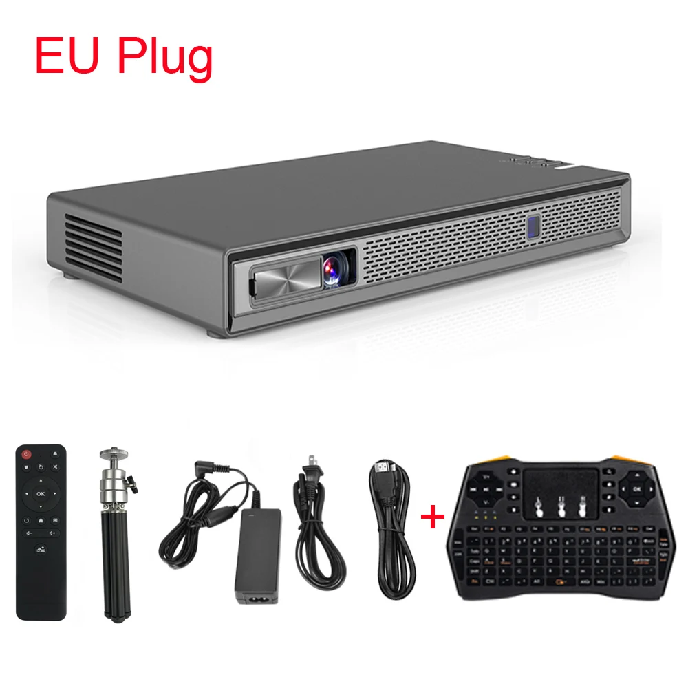 EU Add Mini Keyboard T5 мини проектор 4K DLP Android проектор Full HD настоящий 3D с батареей, авто Keystone, WiFi светодиодный Smart Proyector Bluetooth - Цвет: EU Add Mini Keyboard
