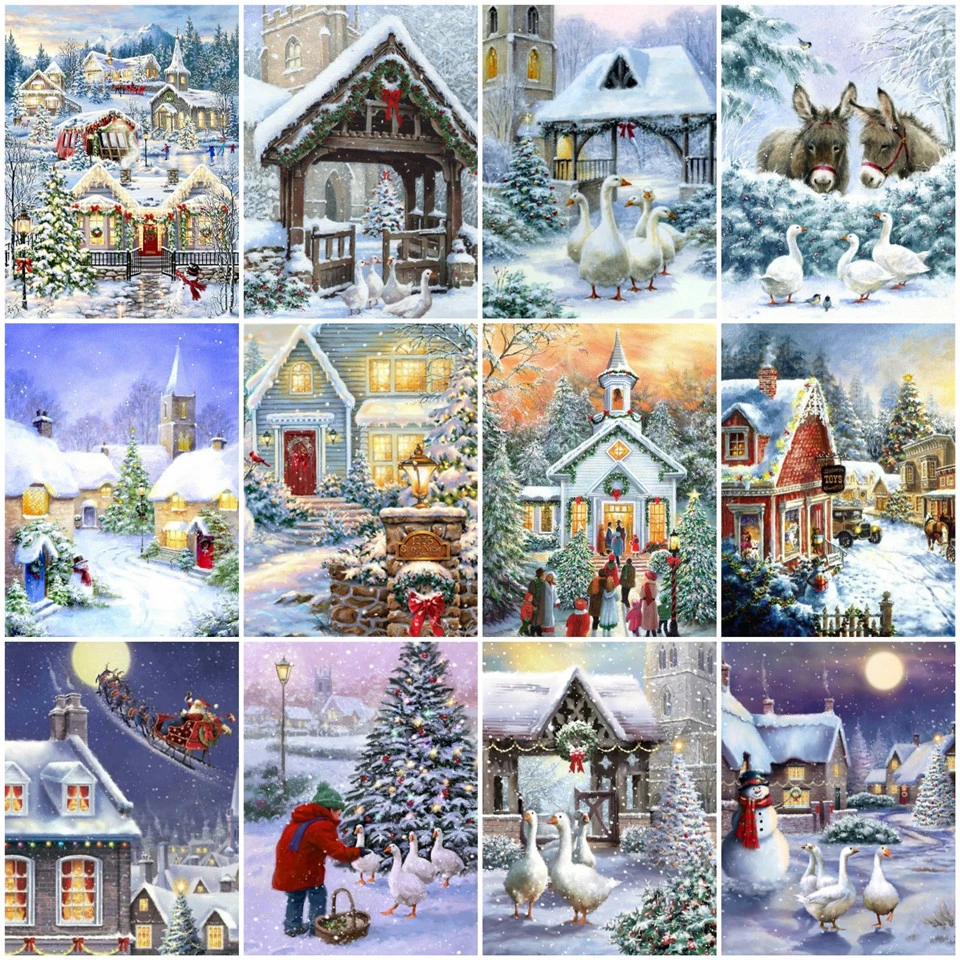 

AZQSD 5d Diy Алмазная картина дом снег ручная работа Стразы подарок Рождество Алмазная вышивка продажа пейзаж домашний декор