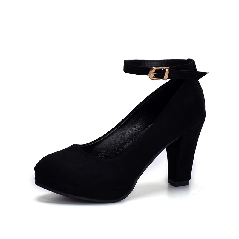 

Autumn Women's Pumps Flock Sweet Woman Thick High Heels Ankle Strap Flock Female Platform Mary Jane Women Shoes Ladies Footwear