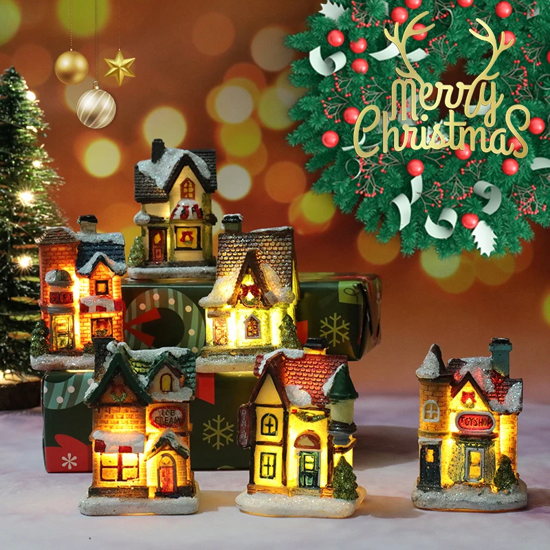 

Christmas Luminous Cabin Christmas Wooden House LED Candle Light Fairy Night Lamp Home Decoration Prop Happy New Year Gift 2022
