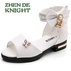 Детские босоножки на высоком каблуке для девочек, летняя обувь принцессы с бахромой и бисером, От 4 до 14 лет