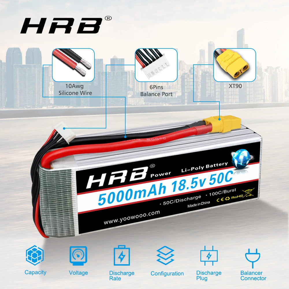 аккумулятор hrb 5s lipo 185 в 5000 мач 50c с разъ