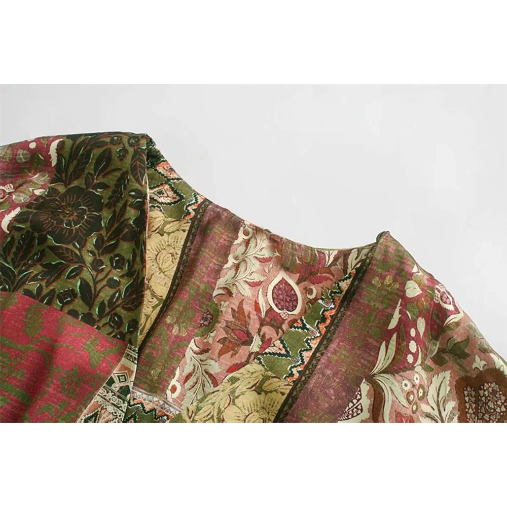 2020 New Women Dress Printed Fringed Hem Long pleated sleeves tassel detail Chic Fashion vestidos femme robe | Женская одежда