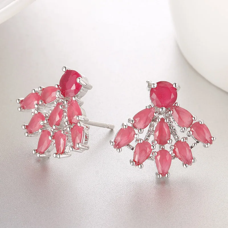Red White Gold Популярные Классические серьги-гвоздики в форме капли воды с зеленым кубическим цирконием, женские серьги для вечеринок, модные ювелирные изделия AE286 - Окраска металла: Red White Gold