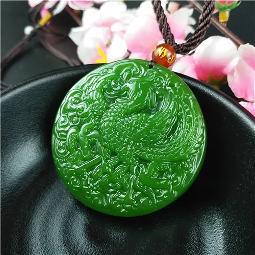 Натуральный зеленый китайский нефритовый Феникс кулон ожерелье Модные