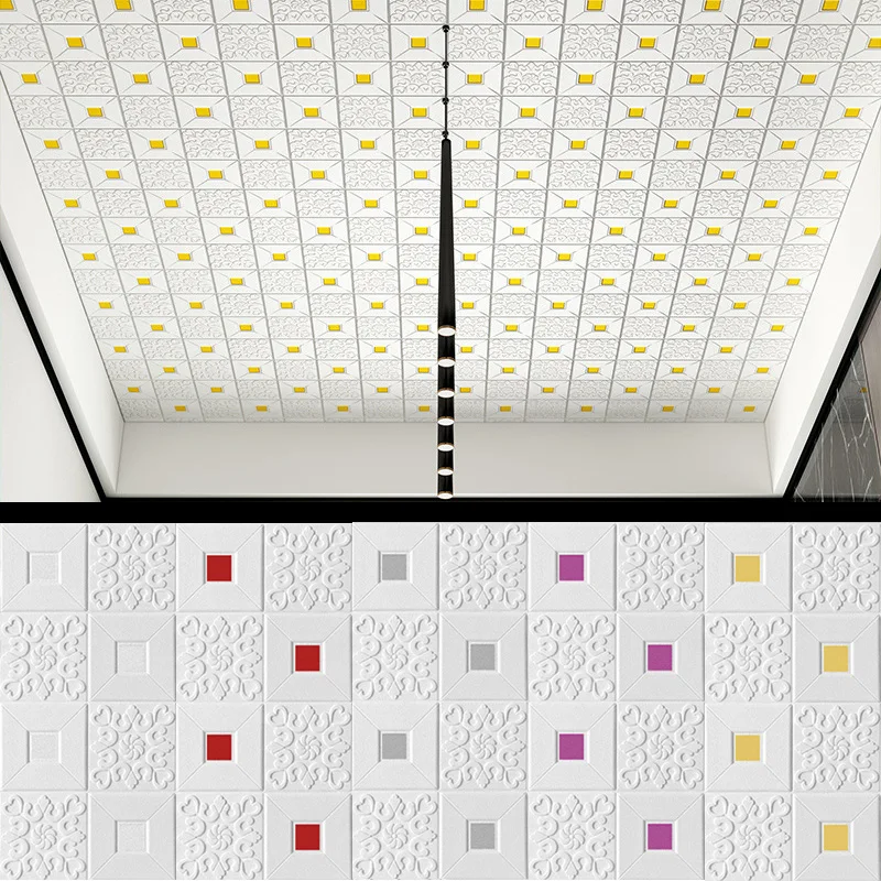 

10pcs 3D Ceiling Wall Stickers Roof Ceiling Decorative for Living Room Decoration TV Background Foam Self-adhesive Wallpaper