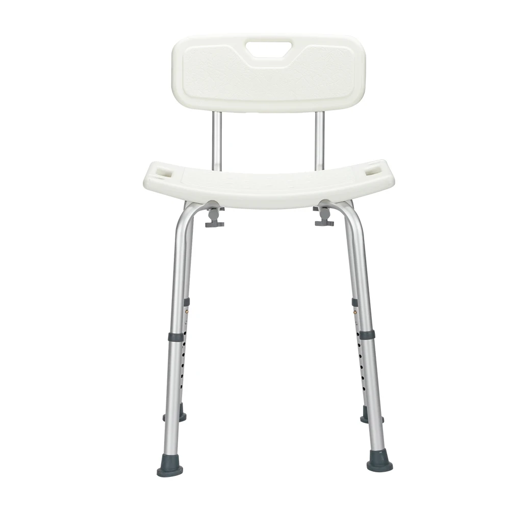 

High Quality Environmentally Friendly Aluminum Alloy with Backrest PE Seat Stool Rubber Floor Mat White Bathroom Chair