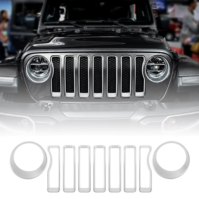 Передняя решетка гриль Вставки и крышки фар Накладка для 2018 2019 Jeep Wrangler JL (упаковка