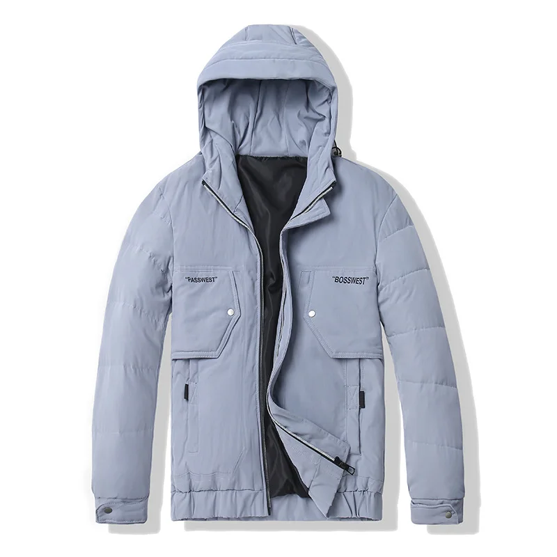 

Down Jacket Men Thick Loose Short Casual Zipper Hooded Jacket Men 2020 Winter New White Duck Down Tide Brand Men Clothing