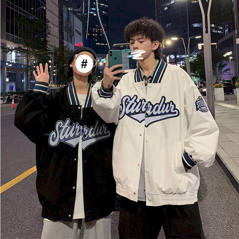 

Куртка-бомбер Женская бейсбольная Униформа Мужская однобортная сращенная Осенняя свежая куртка в полоску Повседневная одежда в готическо...