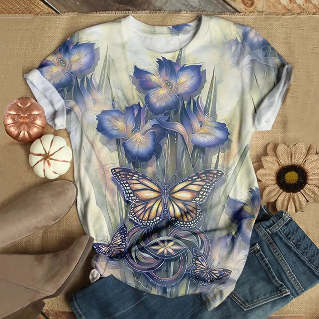2021 Women Short Sleeve O-Neck Tshirts Summer Fashion Casual Cartoon Animal Print Tees Tops Female Loose T Shirt Oversized 5XL