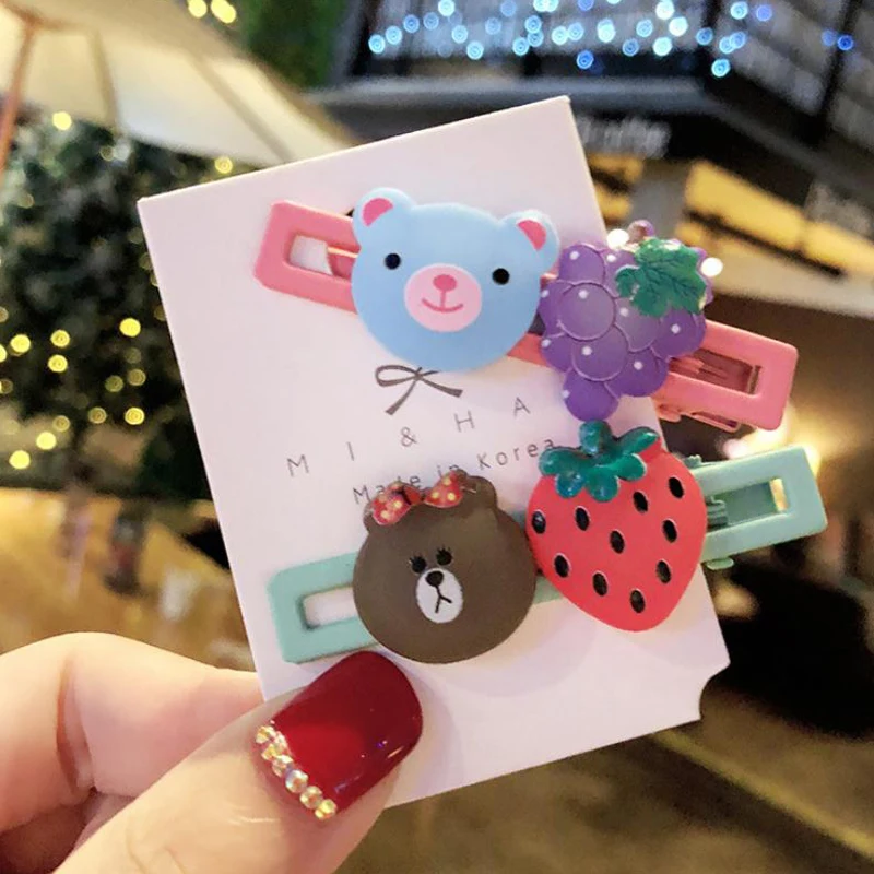 

Мода мультфильм женские аксессуары для волос для детей, фруктовые заколочки с изображением милых животных с соской клип заколки для волос д...