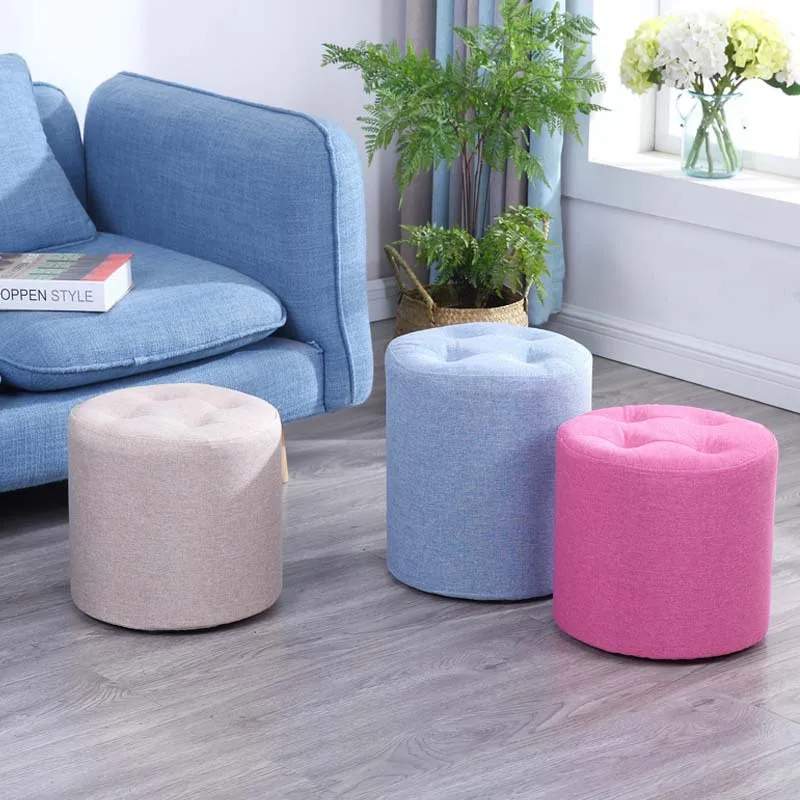 Круглая табуретка из цельного дерева и губчатой ткани мебель для гостиной