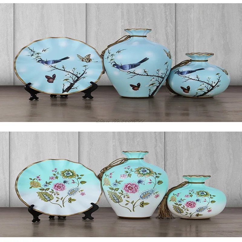 

Creative ceramic vase three-piece set, home living room porch model room flower and bird vase decoration