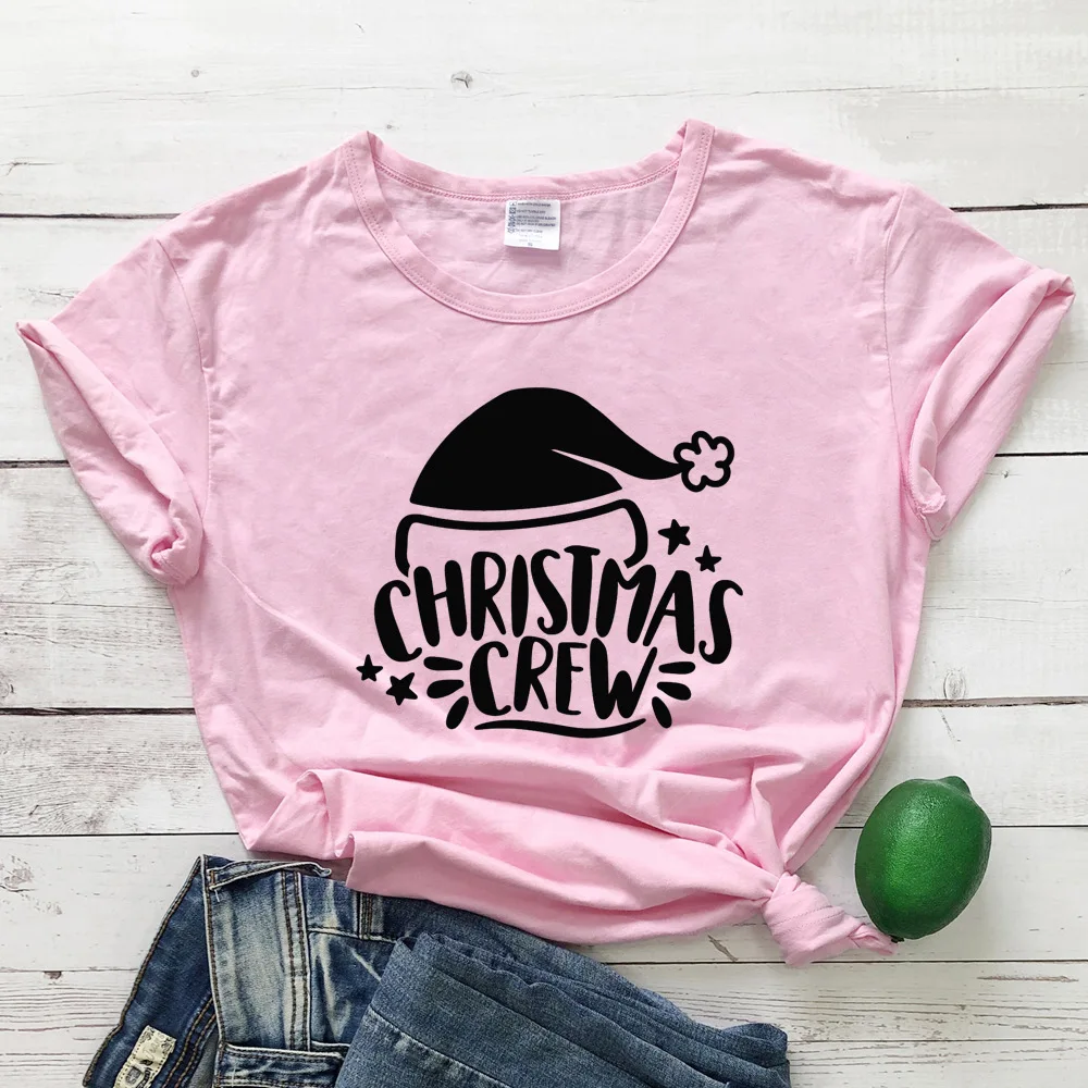 

100% Cotton Women T Shirt CHRISTMAS CREW Printed Tshirt Ladies Short Sleeve Tee Shirt Women Female Tops Clothes Camisetas Mujer
