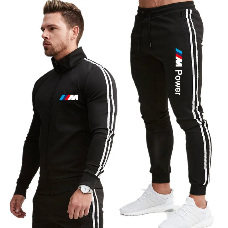 

2021 Men Casual Sets Autumn New BMW M Splice Jogger Tracksuit Zipper Hoodies+Pants 2PC Sets Men's Sportswear Sport Suit Clothing