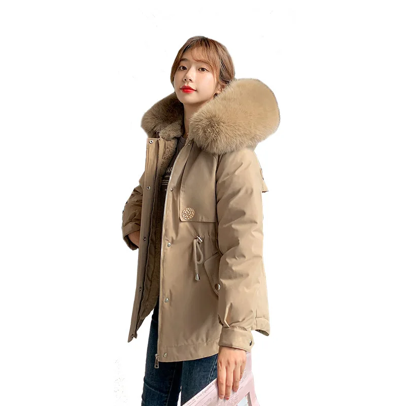 

-20 Degree Winter Women's Cotton Padded Jacket Plus Velvet Warm Parka Coats Fashion Big Fur Collar Ladies Hooded Cotton Jackets