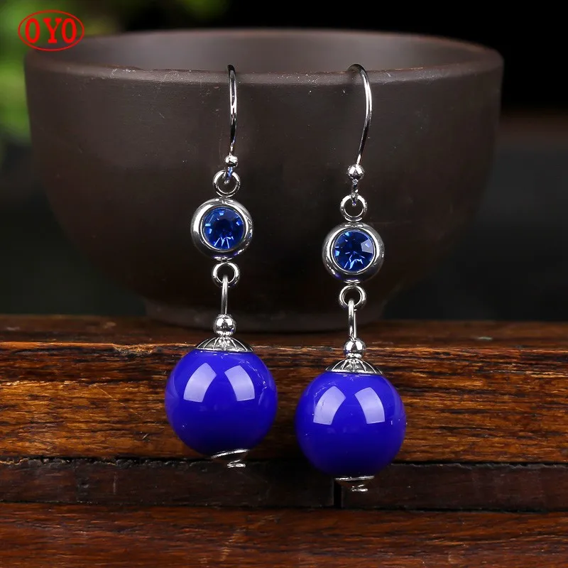 S925 silver inlaid blue ore earrings