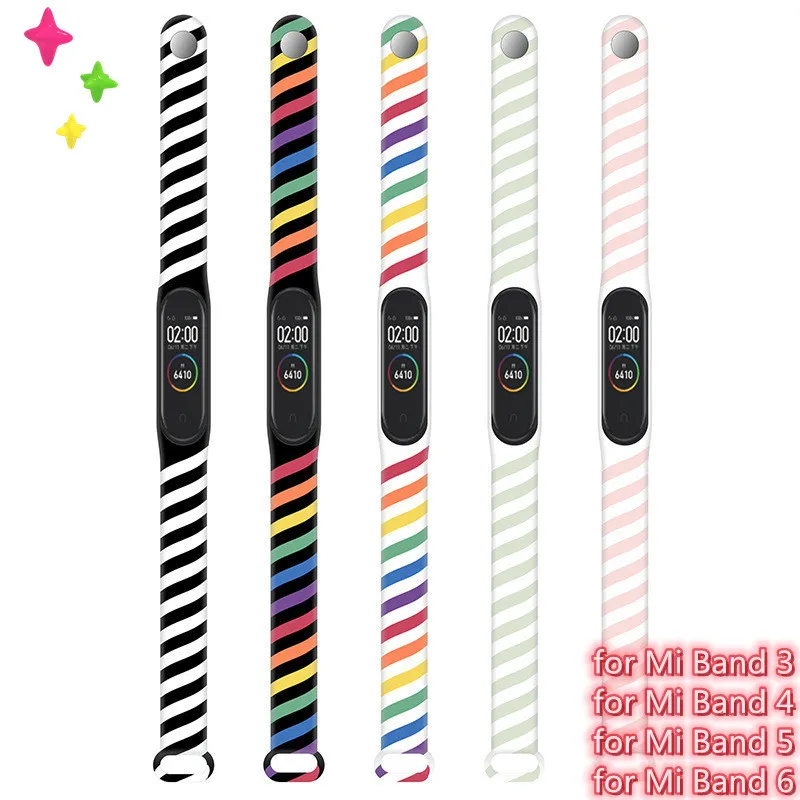 

Ремешок силиконовый для Xiaomi Mi Band 6 5 4 3, твист-браслет с радужным узором для занятий спортом и фитнесом