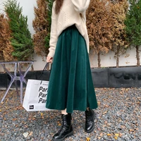 autumn winter corduroy long skirts women harajuku green black skirt for teenagers high waist a line skirts with pocket