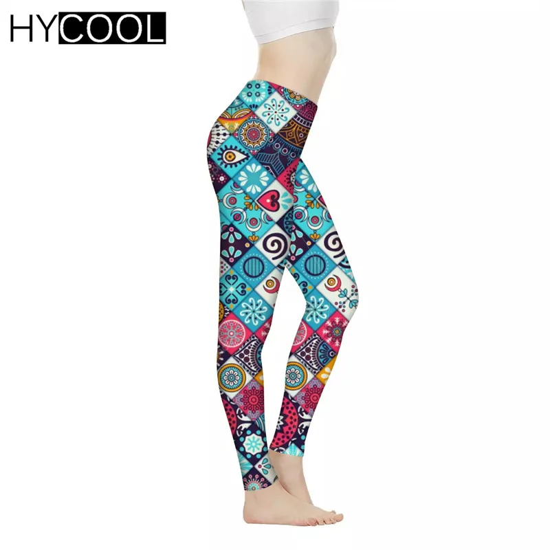 Женские спортивные Леггинсы HYCOOL до щиколотки с цветочным принтом и мандалой для
