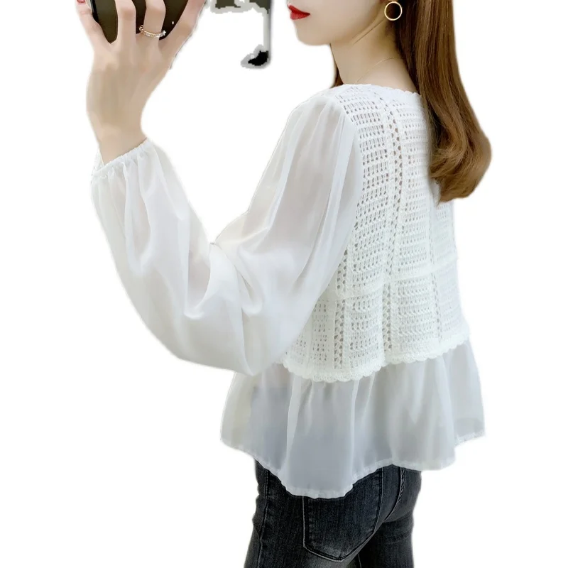 

Room 200593, 2 rows on 5 collaosed v-neck lace sets splicing long-sleeved sweater 37