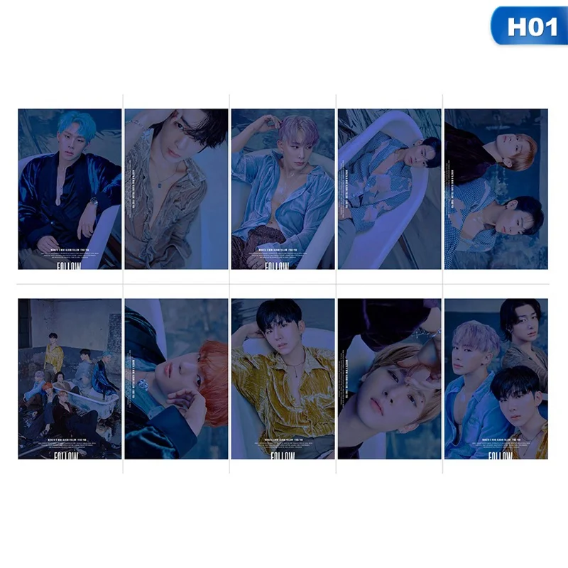 10 шт./компл. K pop MONSTA X альбом липкие фотокарты Новые Модные прозрачные наклейки для