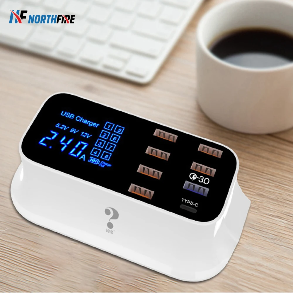 

EU/US/UK Plug 8 Ports Quick Charge 3.0 LED Digital Display USB Charger For iPhone Samsung Phone Tablet Fast Charging Adapter