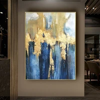 pop hand painted high quality modern gold and blue abstract oil painting on canvas for living room decor abstract wall painting